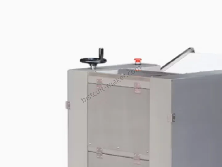 Dough sheeter thickness adjustment and emergency stop button
